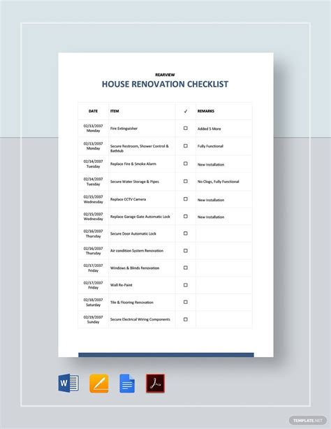 Home Renovation Checklist Templates